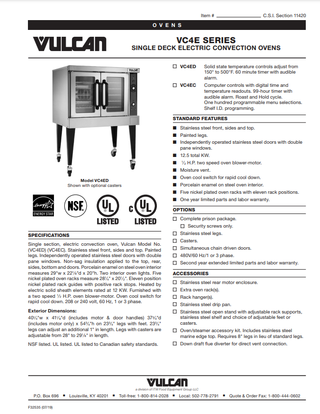 VC4E SERIES SINGLE DECK ELECTRIC CONVECTION OVENS