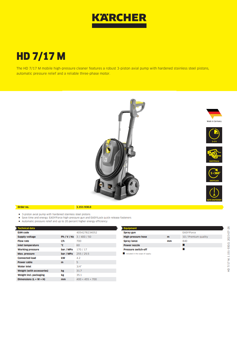 Kärcher HD 7/17 M mobile high-pressure cleaner
