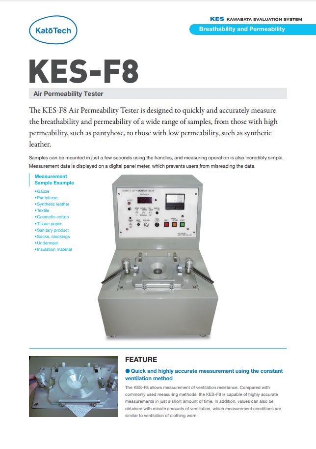 Breathability and Permeability KES-F8 Air Permeability Tester