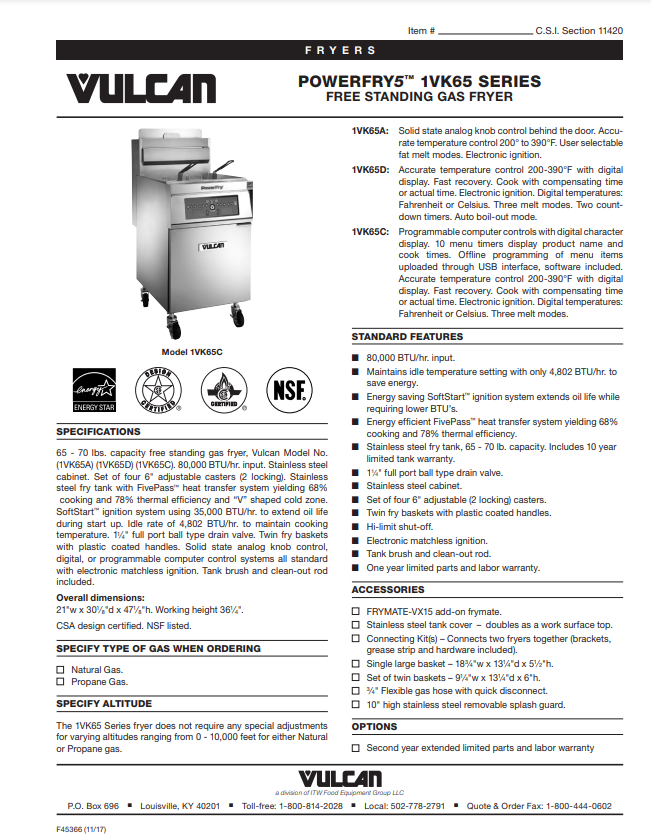 POWERFRY5 1VK65 SERIES FREE STANDING GAS FRYER