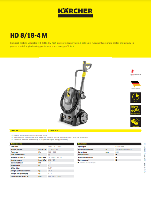 Kärcher Compact, mobile, unheated HD 8/18-4 M high-pressure cleaner