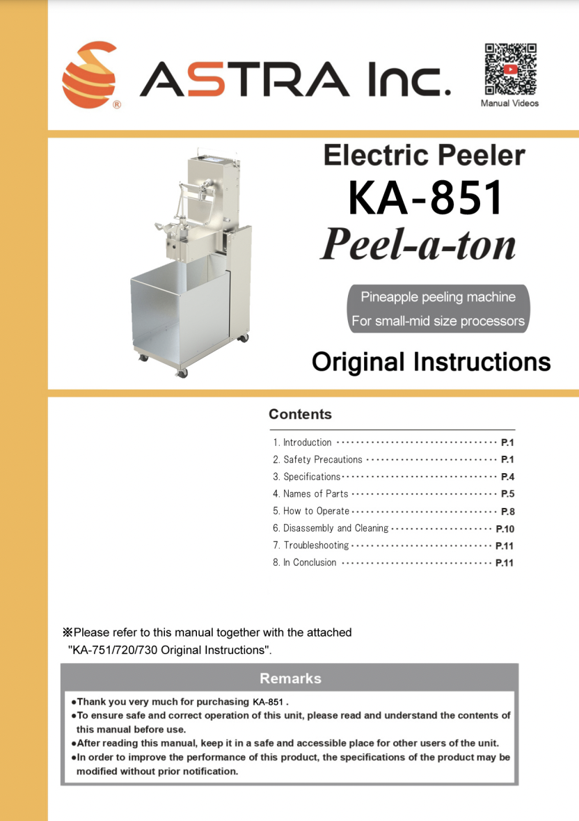 Electric Peeler KA-851 Peel-a-ton Original Instructions