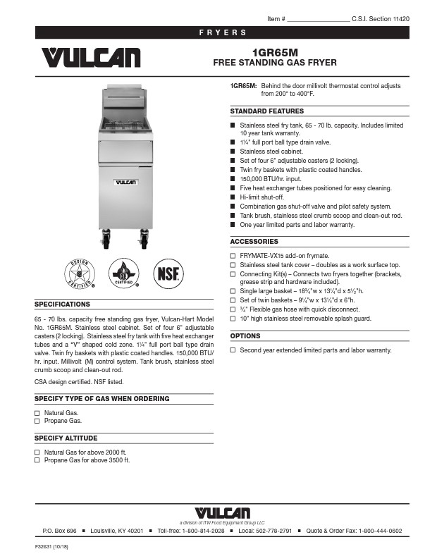 1GR65M FREE STANDING GAS FRYER