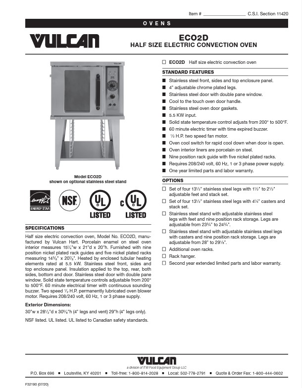 ECO2D HALF SIZE ELECTRIC CONVECTION OVEN