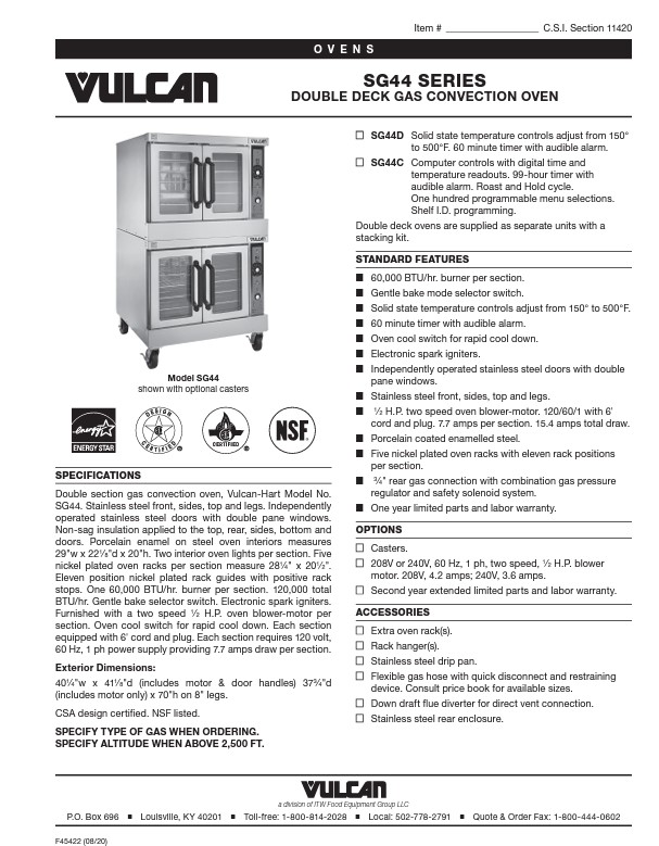 SG44 SERIES DOUBLE DECK GAS CONVECTION OVEN