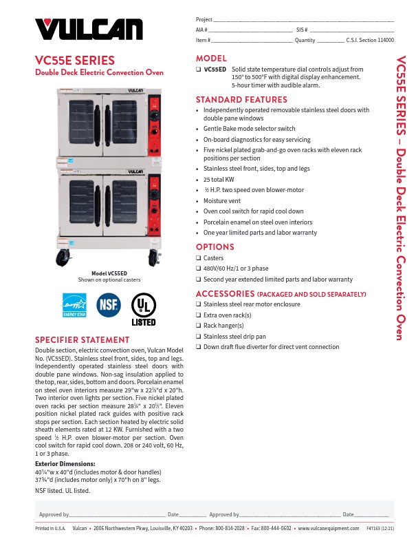 VC55E SERIES Double Deck Electric Convection Oven