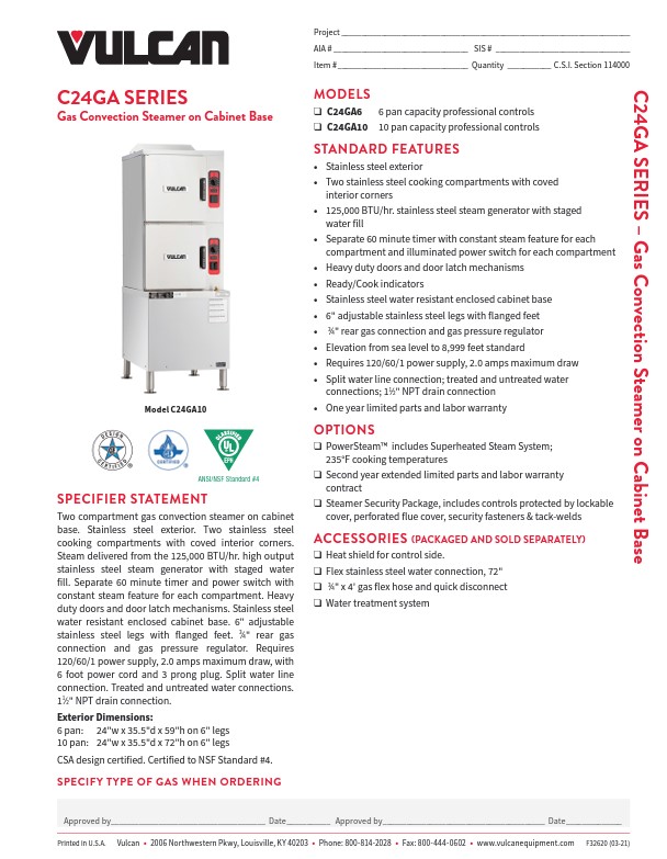 C24GA SERIES Gas Convection Steamer on Cabinet Base