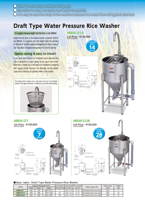 Draft Type Water Pressure Rice Washer - MARUZEN CO.LTD. - dot B