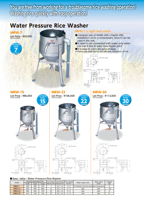 Draft Type Water Pressure Rice Washer - MARUZEN CO.LTD. - dot B